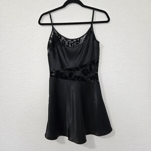 Ivy & Annabelle Black Satin Floral Burnout‎ Mesh Slip Dress Glitter Mini Small